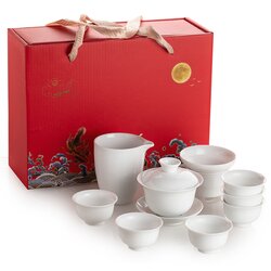 Чайный сервиз керамический белый на 6 персон (красная подарочная коробка) в чайном магазине BestTea, фото 