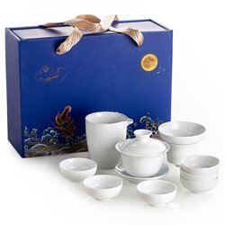 Чайный сервиз керамический белый на 6 персон (синяя подарочная коробка) в чайном магазине BestTea, фото 