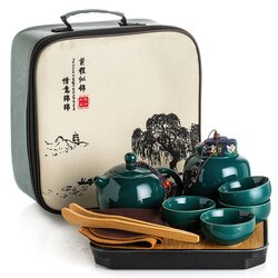 Чайный сервиз керамический сине-зеленый (чемоданчик), Материал: Керамика, Цвет: Зеленый в чайном магазине BestTea, фото 