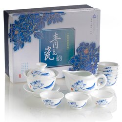 Чайный сервиз керамический белый на 8 персон Синий Цветок (подарочная коробка) в чайном магазине BestTea, фото 