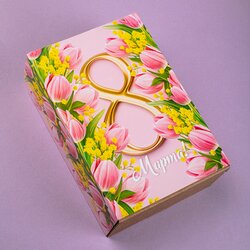 Шубер "8 Марта. Тюльпаны" розовый, (к наборам на 6 банок), Коллекция: 6шт, Вариант: 8 марта розовый в чайном магазине BestTea, фото 