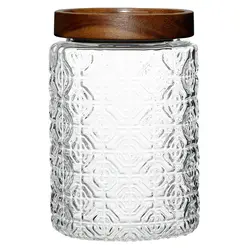 Стеклянная банка с деревянной крышкой, рельефное стекло, 600мл оптом в BestTea, фото 