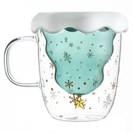 Кружка новогодняя необжигающая "Елка" с крышкой (жаропрочное боросиликатное стекло) 300 мл оптом в BestTea, фото 