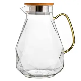 Кувшин стеклянный Бриллиант с желтой ручкой и бамбуковой крышкой 2300 мл оптом в BestTea, фото 