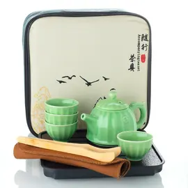 Чайный сервиз керамический зеленый с гранями (чемоданчик) оптом в BestTea, фото 
