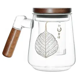 Кружка заварочная колбой-ситом, деревянными крышкой и ручкой, (стекло) 500 мл, Кол-во: 1 оптом в BestTea, фото 