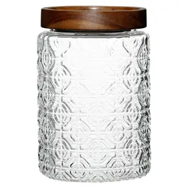 Стеклянная банка с деревянной крышкой, рельефное стекло, 600мл, Кол-во: 1 оптом в BestTea, фото 