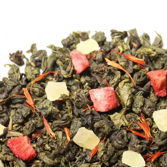 Чай зеленый Земляника со сливками, ароматизированный в чайном магазине BestTea, фото , изображение 5