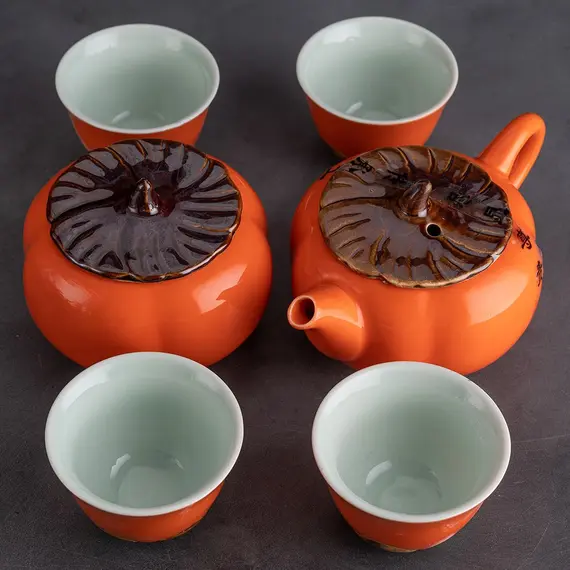 Сервиз чайный Хурма 6 предметов: чайник, чайница и пиалы оптом в BestTea, фото 