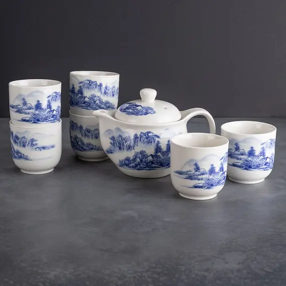 Сервиз чайный 7 предметов Пейзаж: чайник и чашки оптом в BestTea, фото , изображение 3