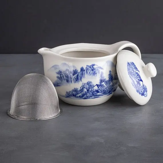 Сервиз чайный 7 предметов Пейзаж: чайник и чашки оптом в BestTea, фото , изображение 5