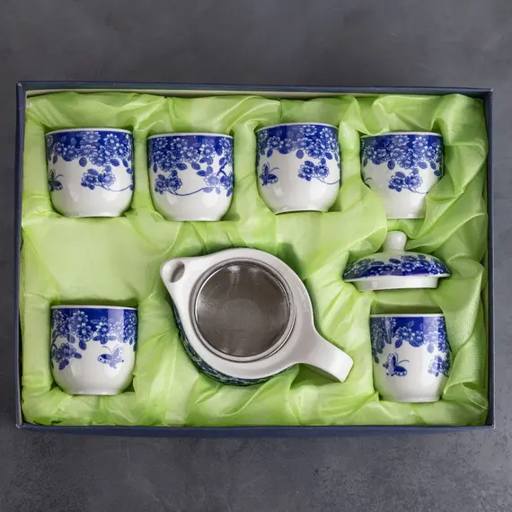 Сервиз чайный 7 предметов Цветы и бабочка: чайник и чашки оптом в BestTea, фото , изображение 9