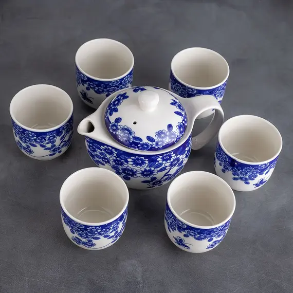 Сервиз чайный 7 предметов Цветы и бабочка: чайник и чашки оптом в BestTea, фото , изображение 2