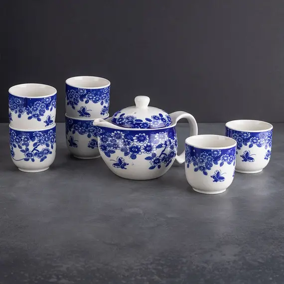 Сервиз чайный 7 предметов Цветы и бабочка: чайник и чашки оптом в BestTea, фото , изображение 3