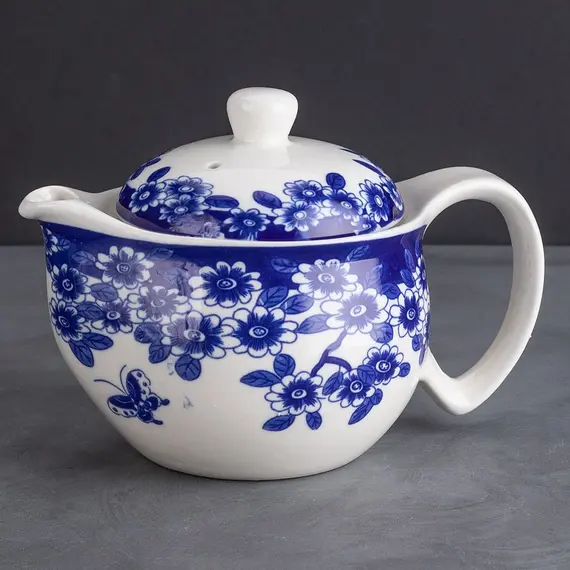 Сервиз чайный 7 предметов Цветы и бабочка: чайник и чашки оптом в BestTea, фото , изображение 4
