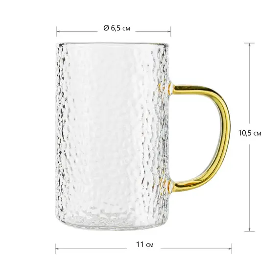 Кружка стеклянная рельефная с желтой ручкой, 300 мл оптом в BestTea, фото , изображение 4