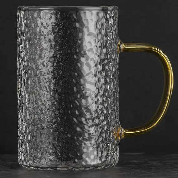 Кружка стеклянная рельефная с желтой ручкой, 300 мл оптом в BestTea, фото , изображение 2