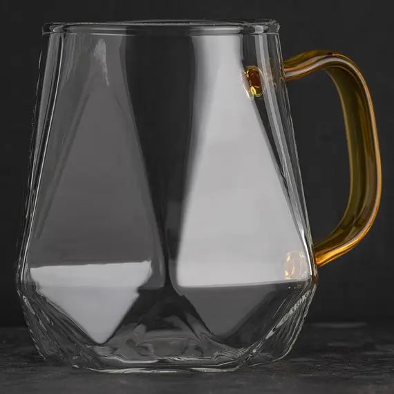 Кружка стеклянная фигурная с желтой ручкой, 300 мл оптом в BestTea, фото , изображение 4