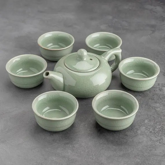 Сервиз чайный 7 предметов Кракелюр: чайник и пиалы оптом в BestTea, фото , изображение 3