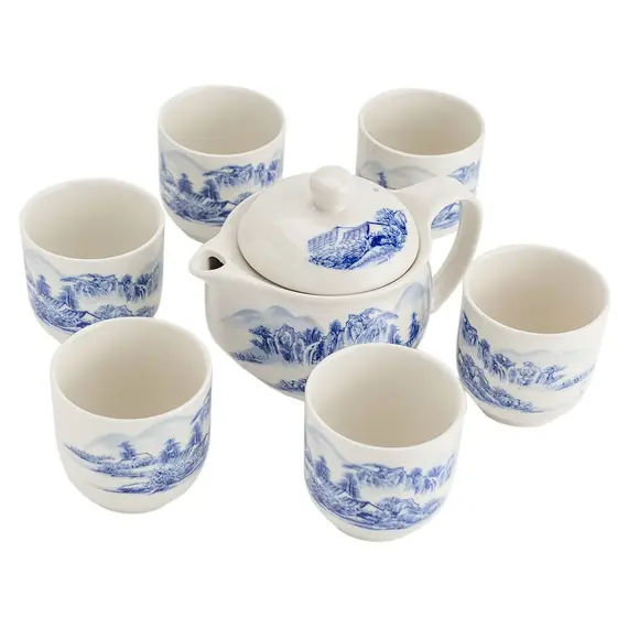 Сервиз чайный 7 предметов Пейзаж: чайник и чашки оптом в BestTea, фото 