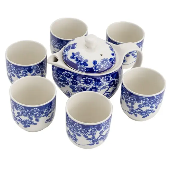 Сервиз чайный 7 предметов Цветы и бабочка: чайник и чашки оптом в BestTea, фото 