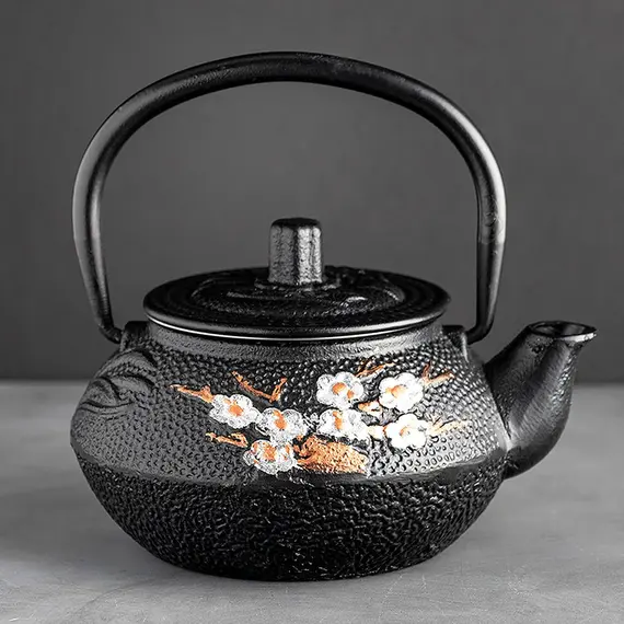 Чайник чугунный черный с цветами 300 мл оптом в BestTea, фото , изображение 4
