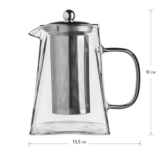 Чайник стеклянный заварочный с квадратным дном, 1000 мл оптом в BestTea, фото , изображение 8