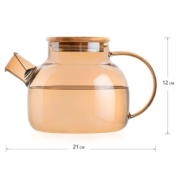 Чайник стеклянный Гранат цвет карамель, 900 мл в чайном магазине BestTea, фото , изображение 2
