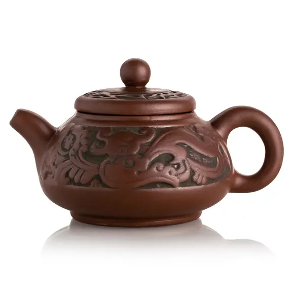 Чайник глиняный с фактурными растительными узорами, 250 мл оптом в BestTea, фото 