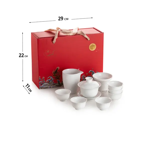 Чайный сервиз керамический белый на 6 персон (красная подарочная коробка) оптом в BestTea, фото , изображение 4