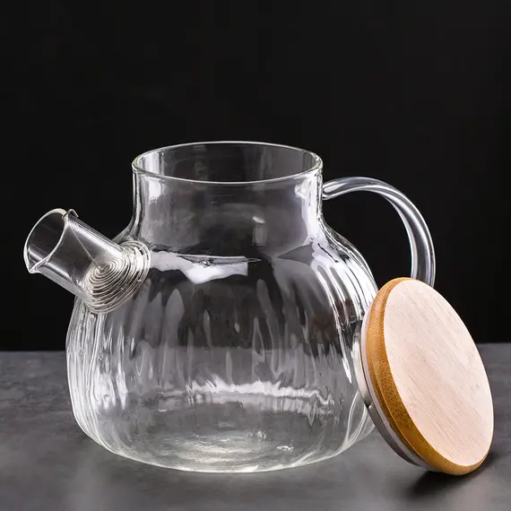 Чайник стеклянный заварочный Алтай с бамбуковой крышкой, 900 мл оптом в BestTea, фото , изображение 4
