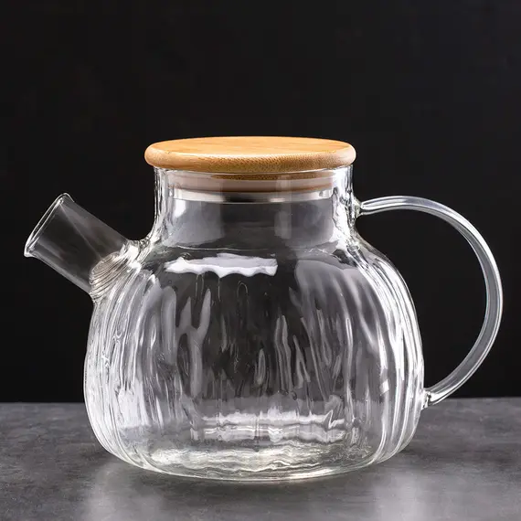 Чайник стеклянный заварочный Алтай с бамбуковой крышкой, 900 мл оптом в BestTea, фото , изображение 3
