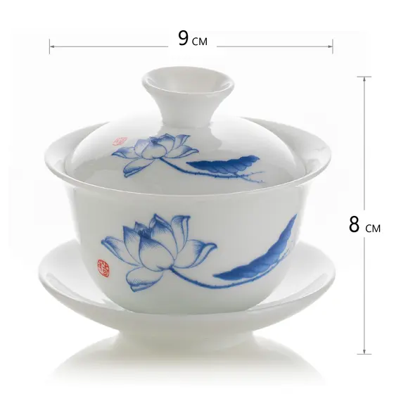 Гайвань керамическая белая Синий Цветок, 120 мл оптом в BestTea, фото , изображение 3