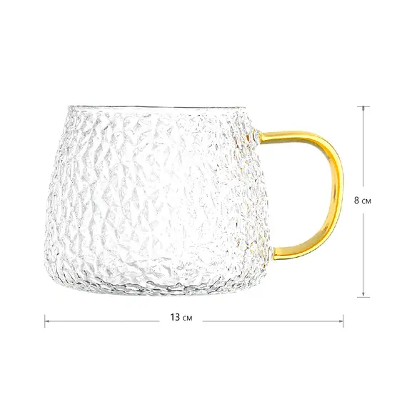 Кружка рельефное стекло 420 мл, желтая ручка, упаковка 2 шт оптом в BestTea, фото , изображение 6