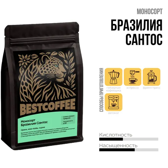 Кофе Бразилия Сантос, Фасовка: 250 оптом в BestTea, фото 