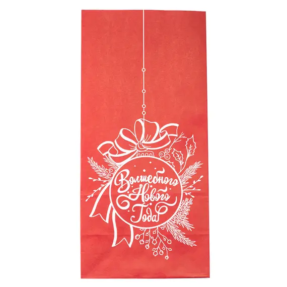 Пакет однослойный "Волшебного Нового Года" крафт красный, 120*80*240 оптом в BestTea, фото 