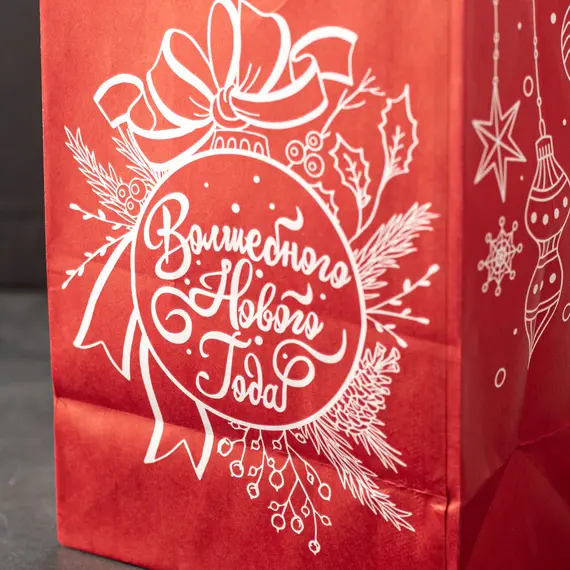Пакет однослойный "Волшебного Нового Года" крафт красный, 120*80*240 оптом в BestTea, фото , изображение 4