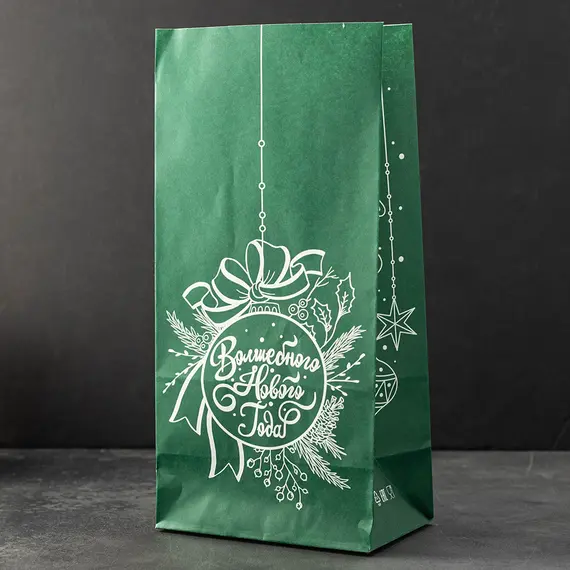Пакет однослойный "Волшебного Нового Года" крафт зеленый, 120*80*240 оптом в BestTea, фото , изображение 2