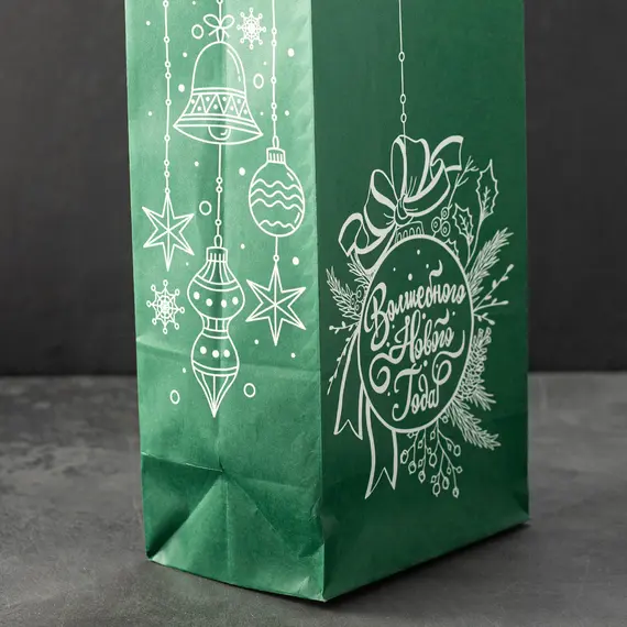 Пакет однослойный "Волшебного Нового Года" крафт зеленый, 120*80*240 оптом в BestTea, фото , изображение 4