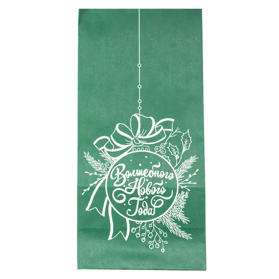 Пакет однослойный "Волшебного Нового Года" крафт зеленый, 120*80*240 оптом в BestTea, фото 