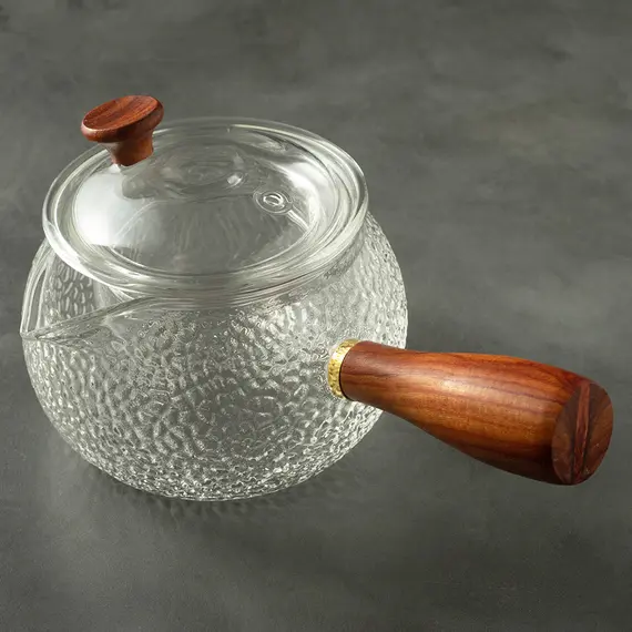 Чайник со стеклянной колбой-ситом и деревянной ручкой, (стекло) 300 мл, Кол-во: 1 оптом в BestTea, фото , изображение 2