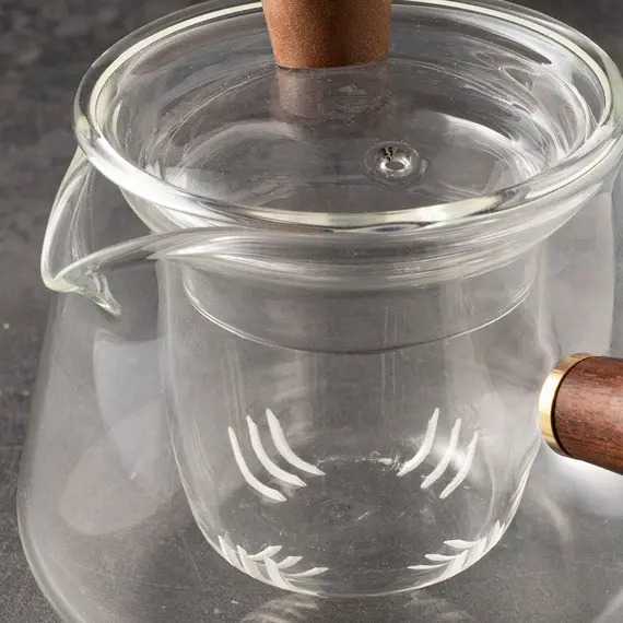 Чайник со стеклянной колбой-ситом и деревянной ручкой, (стекло) 400 мл, Кол-во: 1 оптом в BestTea, фото , изображение 4