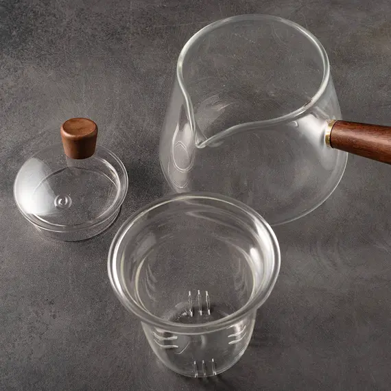 Чайник со стеклянной колбой-ситом и деревянной ручкой, (стекло) 400 мл, Кол-во: 1 оптом в BestTea, фото , изображение 3