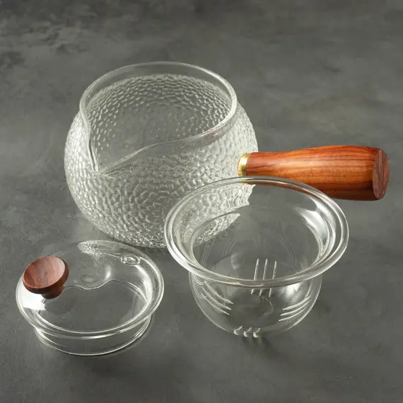 Чайник со стеклянной колбой-ситом и деревянной ручкой, (стекло) 300 мл, Кол-во: 1 оптом в BestTea, фото , изображение 3