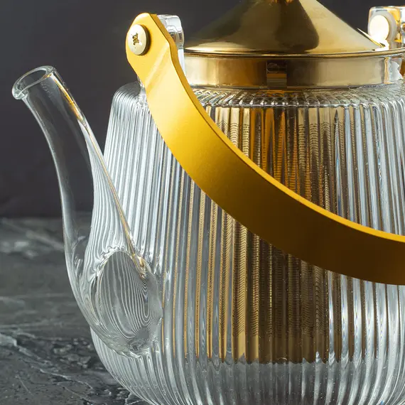 Чайник с металлическим колбой-ситом и крышкой, (стекло) 1000 мл, Кол-во: 1 оптом в BestTea, фото , изображение 3