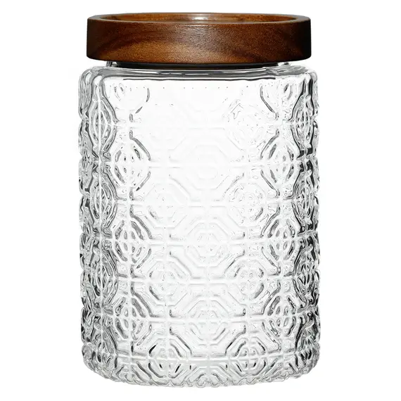 Стеклянная банка с деревянной крышкой, рельефное стекло, 600мл оптом в BestTea, фото 