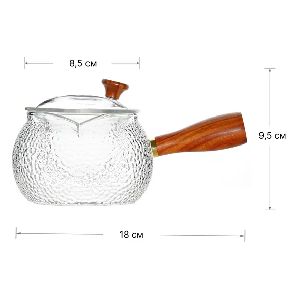 Чайник со стеклянной колбой-ситом и деревянной ручкой, (стекло) 300 мл, Кол-во: 1 оптом в BestTea, фото , изображение 5