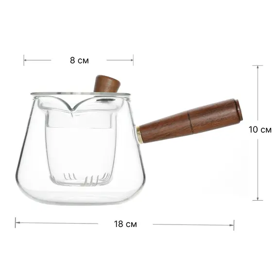 Чайник со стеклянной колбой-ситом и деревянной ручкой, (стекло) 400 мл, Кол-во: 1 оптом в BestTea, фото , изображение 5