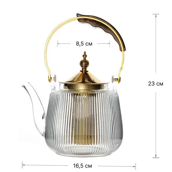 Чайник с металлическим колбой-ситом и крышкой, (стекло) 1000 мл, Кол-во: 1 оптом в BestTea, фото , изображение 6
