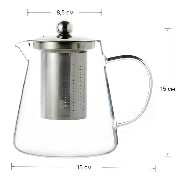 Чайник с металлической крышкой и ситом, (стекло) 750 мл, Кол-во: 1 оптом в BestTea, фото , изображение 6